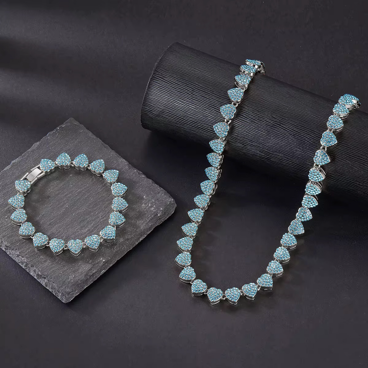 Blue Heart Necklace and Bracelet
